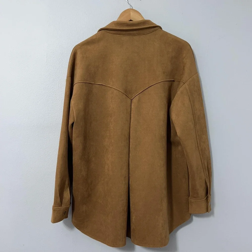 Altar'd State Jacket Womens Medium Camel Brown Faux Suede Shacket Oversized - Picture 2 of 12